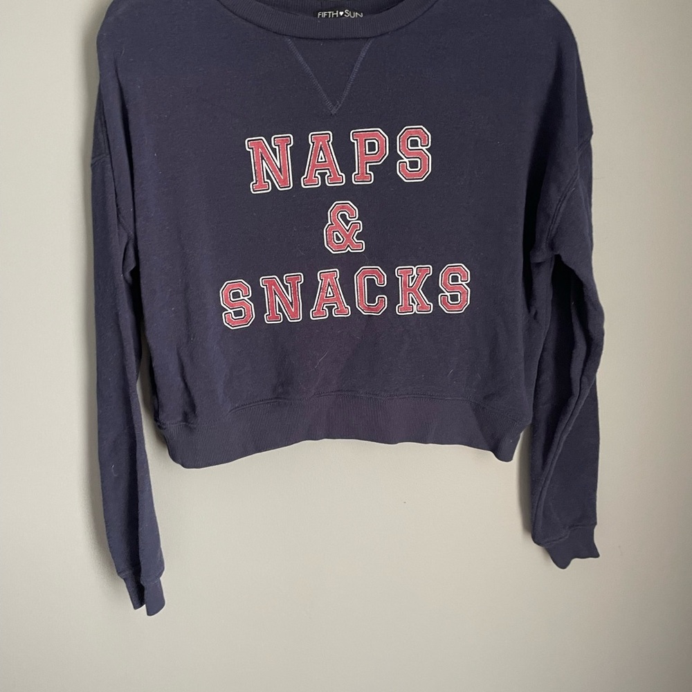 Fifth Sun Dark Blue Women's Sweater with Red Text